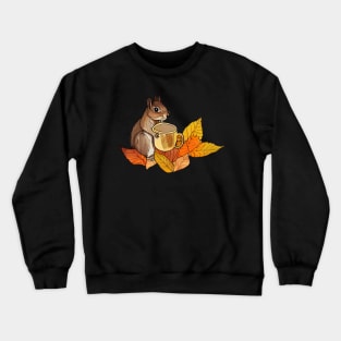 Squirrel drinking coffee, autumn scene Crewneck Sweatshirt